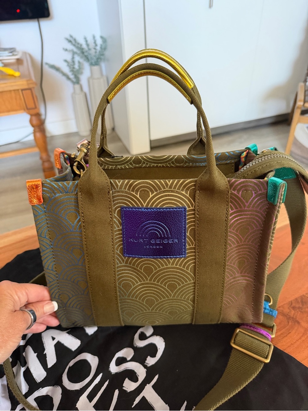 Kurt Geiger London XS Southbank Canvas Tote Bag with Rainbow Pattern